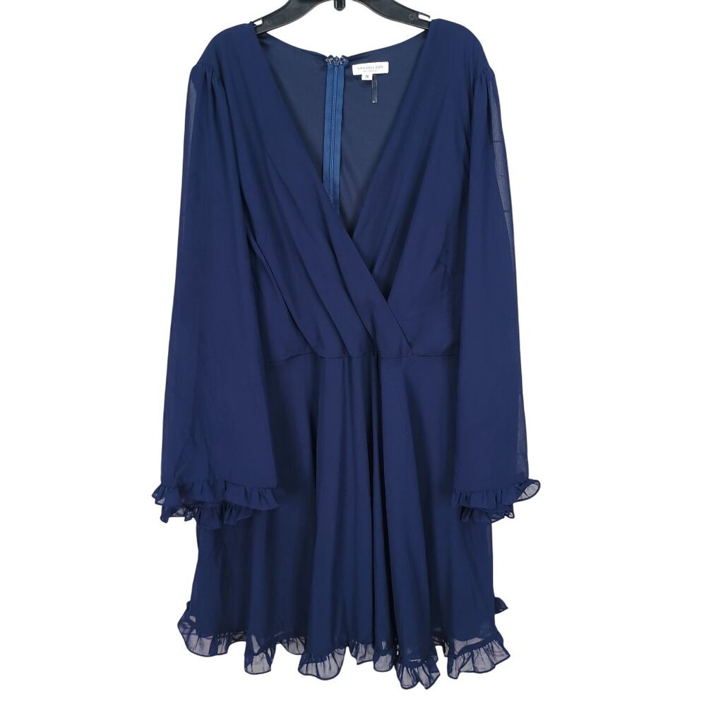 Chicsoul Long Sleeve Navy Blue Ruffle Hem Layered Dress Size 1X